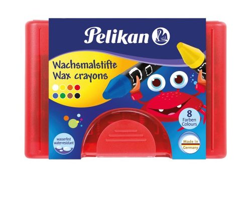 Pelikan dicke Wachsmalstifte, rund wasserfest, mit Banderole - Set mit 8 Stiften in Kunsttoffetui - 665/8