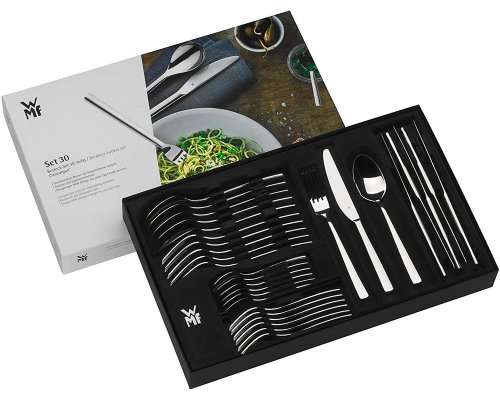 WMF Besteckset Boston Edelstahl für 6 Personen 30 teilig, Monobloc-Messer, Cromargan Edelstahl poliert, spülmaschinengeeignet